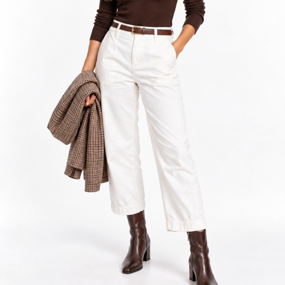 J.Crew Women White Linen Cotton Pants Size 29 Cropped Straight Leg Trousers